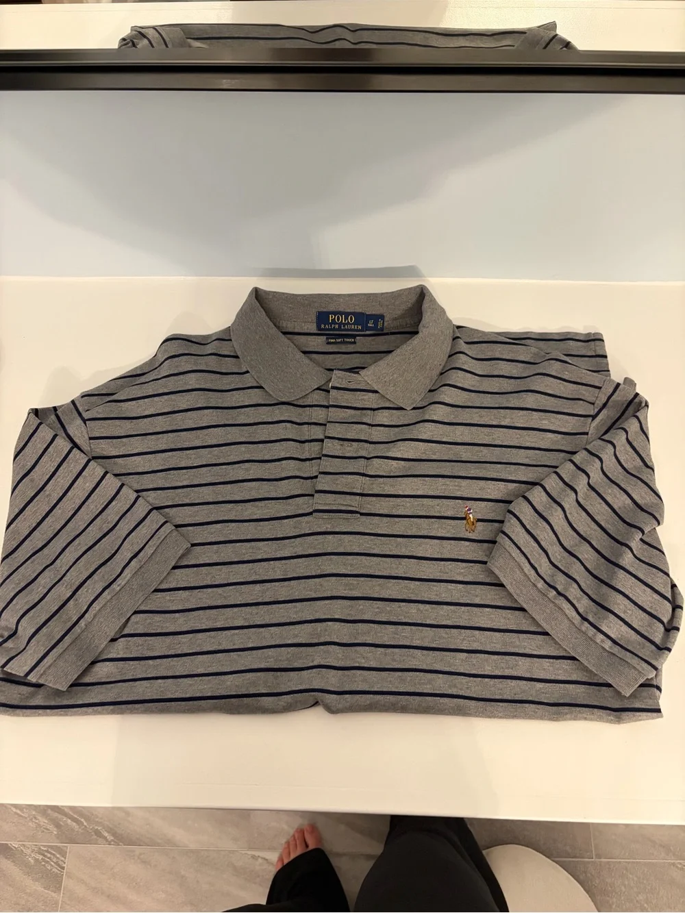 Ralph Lauren Gray Polo with Navy Stripes